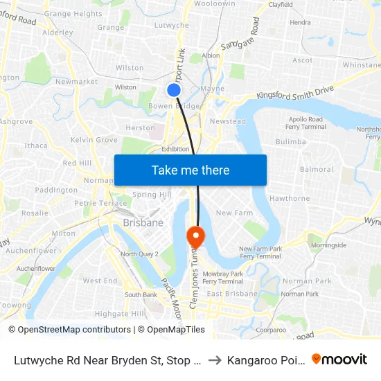 Lutwyche Rd Near Bryden St, Stop 11 to Kangaroo Point map