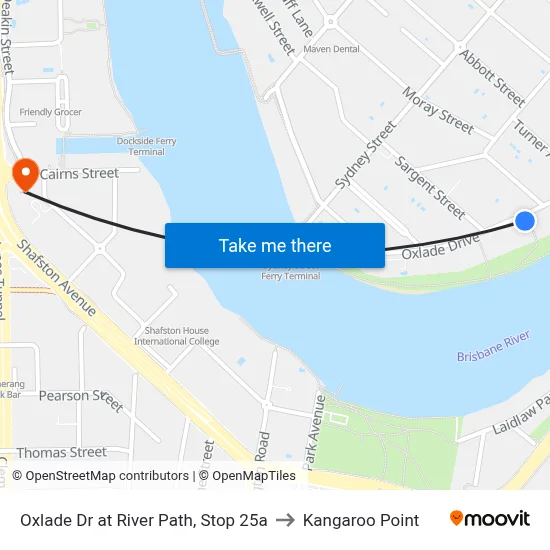 Oxlade Dr at River Path, Stop 25a to Kangaroo Point map