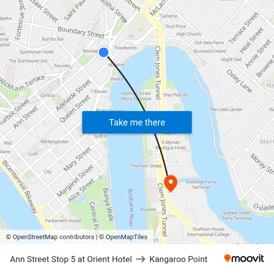 Ann Street Stop 5 at Orient Hotel to Kangaroo Point map
