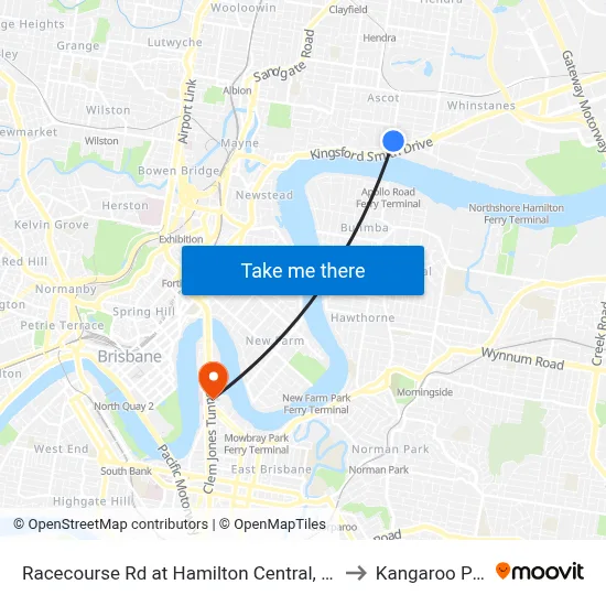 Racecourse Rd at Hamilton Central, Stop 20 to Kangaroo Point map