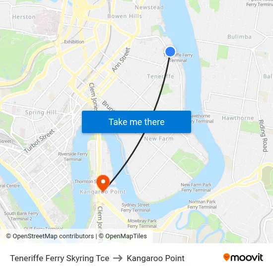Teneriffe Ferry Skyring Tce to Kangaroo Point map