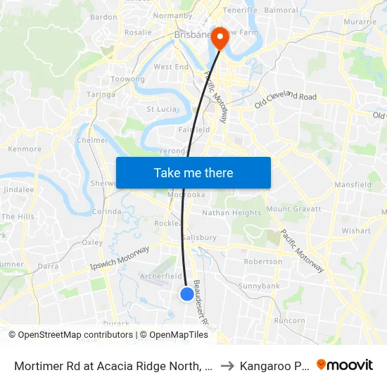 Mortimer Rd at Acacia Ridge North, Stop 59 to Kangaroo Point map