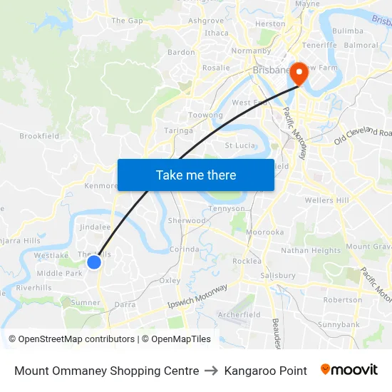 Mount Ommaney Shopping Centre to Kangaroo Point map