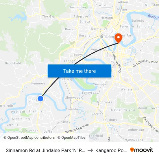 Sinnamon Rd at Jindalee Park 'N' Ride to Kangaroo Point map