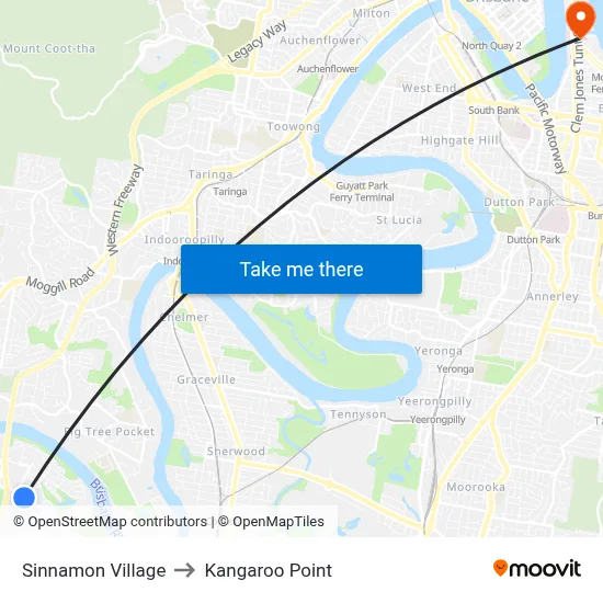 Sinnamon Village to Kangaroo Point map