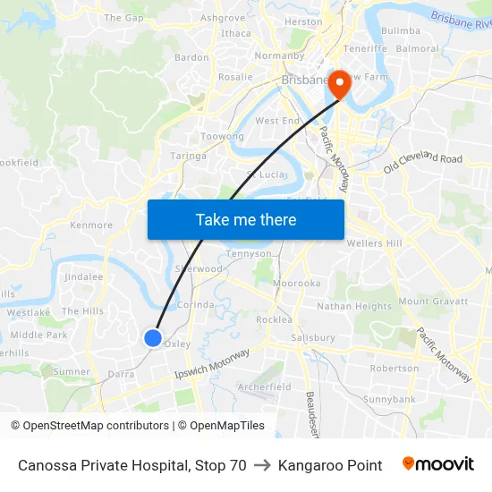 Canossa Private Hospital, Stop 70 to Kangaroo Point map