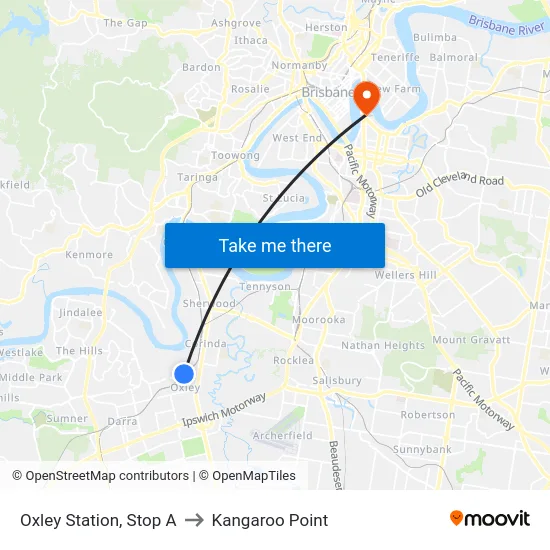 Oxley Station, Stop A to Kangaroo Point map