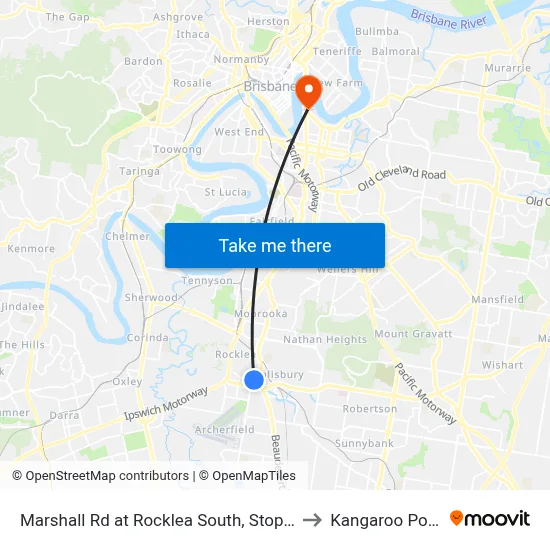 Marshall Rd at Rocklea South, Stop 41 to Kangaroo Point map