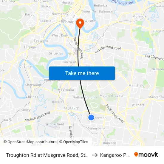 Troughton Rd at Musgrave Road, Stop 39 to Kangaroo Point map
