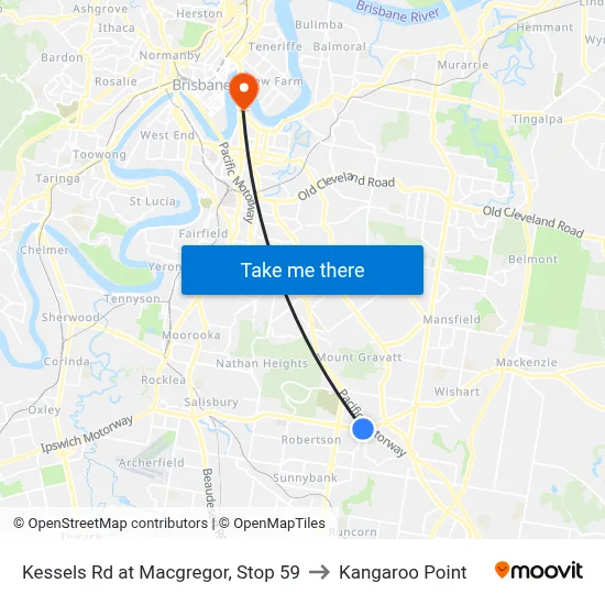 Kessels Rd at Macgregor, Stop 59 to Kangaroo Point map