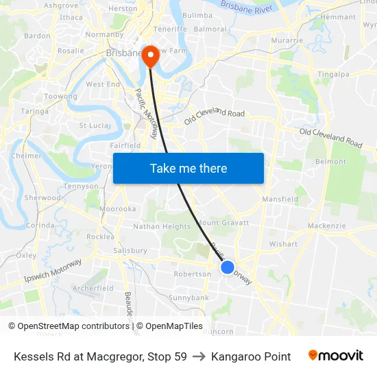 Kessels Rd at Macgregor, Stop 59 to Kangaroo Point map