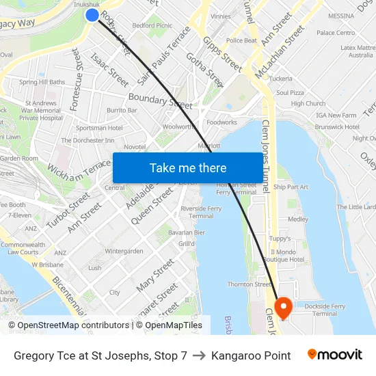 Gregory Tce at St Josephs, Stop 7 to Kangaroo Point map