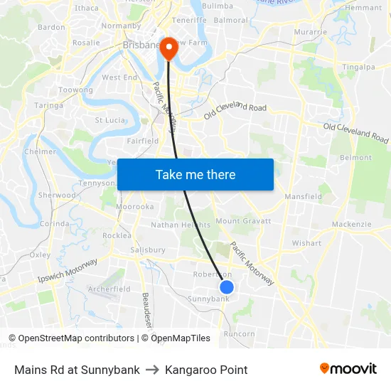 Mains Rd at Sunnybank to Kangaroo Point map