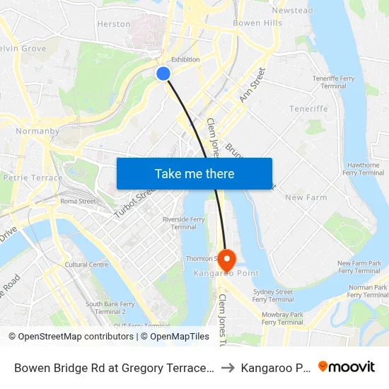 Bowen Bridge Rd at Gregory Terrace, Stop 7 to Kangaroo Point map