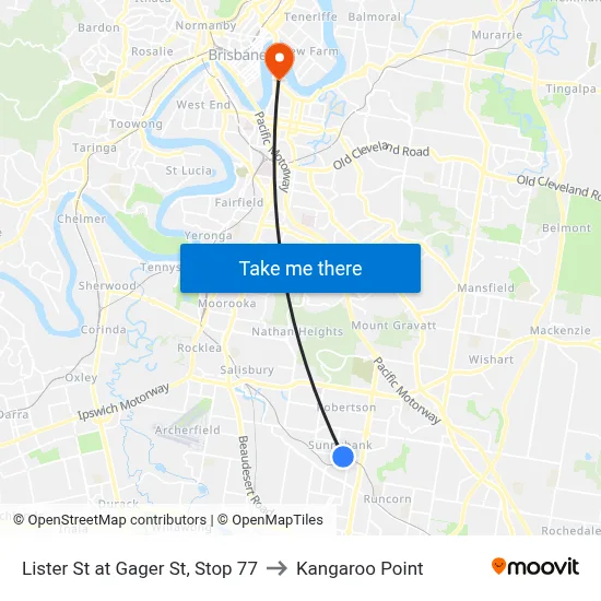 Lister St at Gager St, Stop 77 to Kangaroo Point map