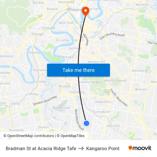 Bradman St at Acacia Ridge Tafe to Kangaroo Point map