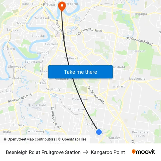 Beenleigh Rd at Fruitgrove Station to Kangaroo Point map