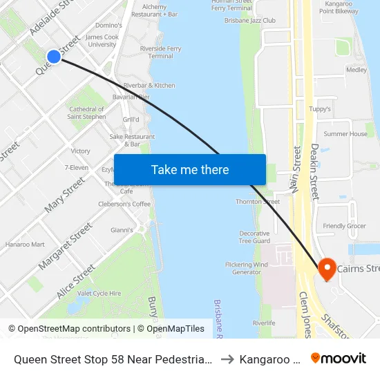 Queen Street Stop 58 Near Pedestrian Crossing to Kangaroo Point map