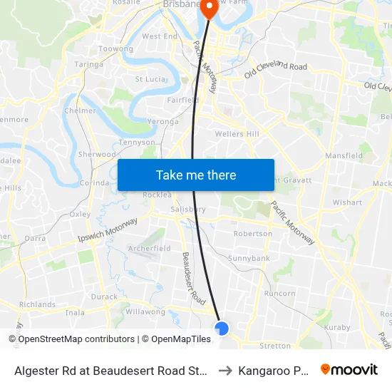 Algester Rd at Beaudesert Road Stop 76 to Kangaroo Point map