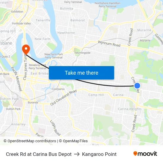 Creek Rd at Carina Bus Depot to Kangaroo Point map