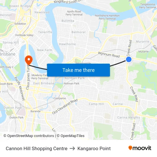 Cannon Hill Shopping Centre to Kangaroo Point map