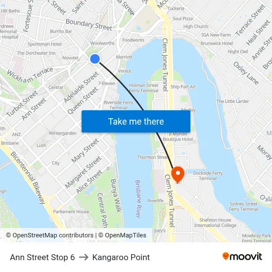 Ann Street Stop 6 to Kangaroo Point map