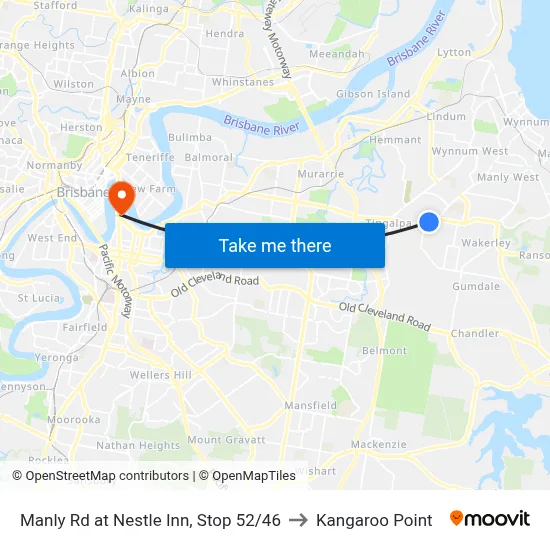 Manly Rd at Nestle Inn, Stop 52/46 to Kangaroo Point map