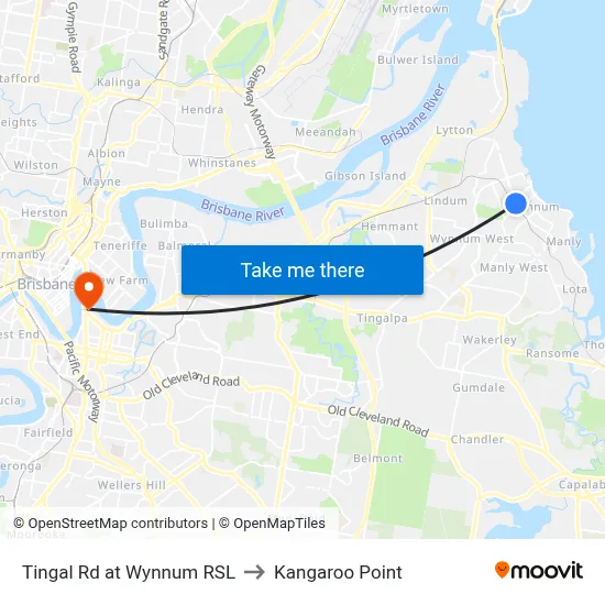 Tingal Rd at Wynnum RSL to Kangaroo Point map