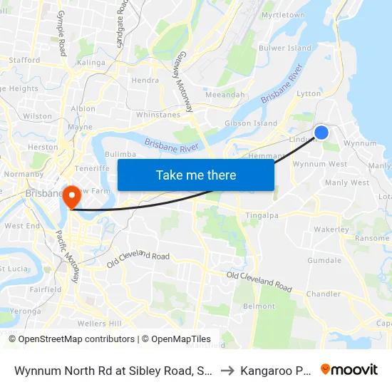 Wynnum North Rd at Sibley Road, Stop 38 to Kangaroo Point map