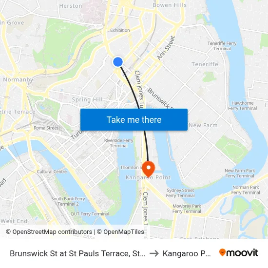 Brunswick St at St Pauls Terrace, Stop 5 to Kangaroo Point map