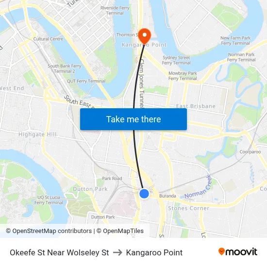 Okeefe St Near Wolseley St to Kangaroo Point map
