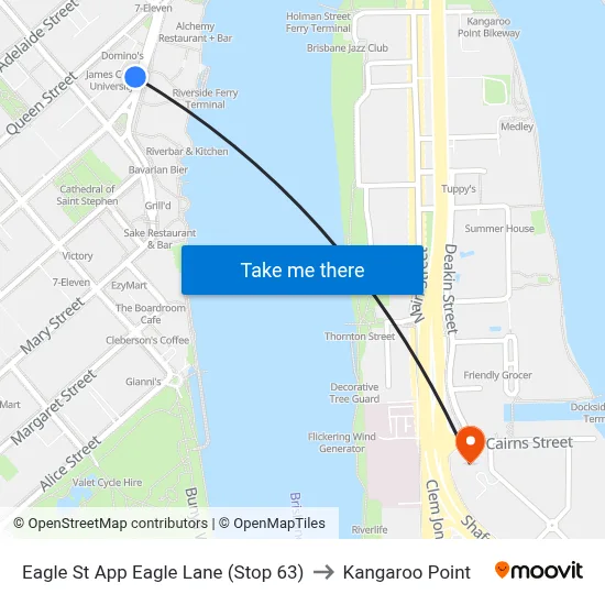 Eagle St App Eagle Lane (Stop 63) to Kangaroo Point map