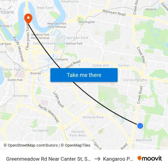 Greenmeadow Rd Near Canter St, Stop 63 to Kangaroo Point map