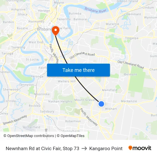 Newnham Rd at Civic Fair, Stop 73 to Kangaroo Point map