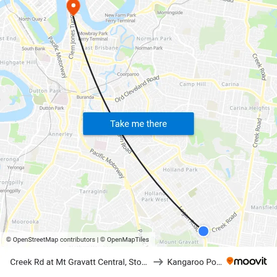 Creek Rd at Mt Gravatt Central, Stop 38 to Kangaroo Point map