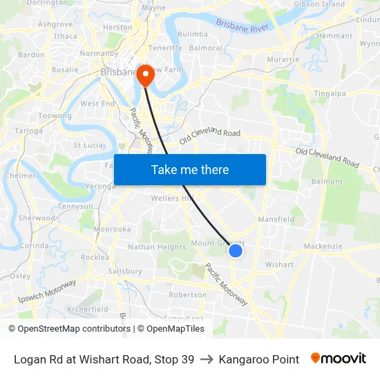Logan Rd at Wishart Road, Stop 39 to Kangaroo Point map