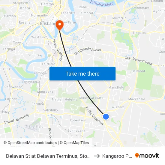 Delavan St at Delavan Terminus, Stop 87/78 to Kangaroo Point map