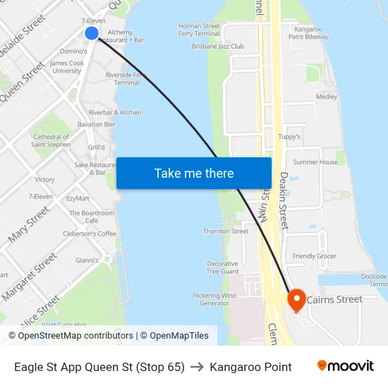 Eagle St App Queen St (Stop 65) to Kangaroo Point map