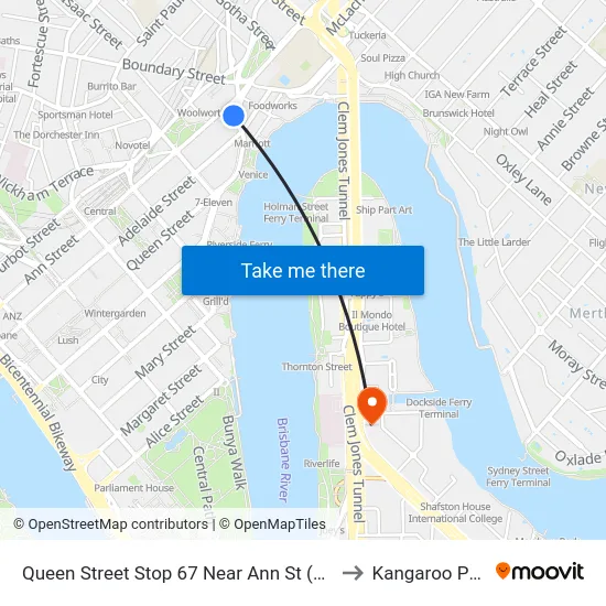 Queen Street Stop 67 Near Ann St (Orient) to Kangaroo Point map