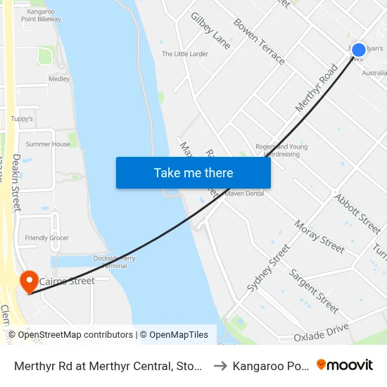 Merthyr Rd at Merthyr Central, Stop 11 to Kangaroo Point map