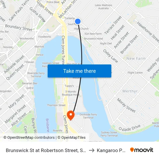 Brunswick St at Robertson Street, Stop 5 to Kangaroo Point map