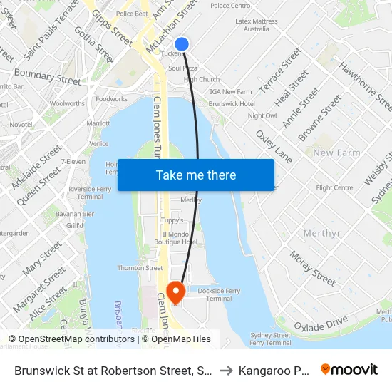 Brunswick St at Robertson Street, Stop 5 to Kangaroo Point map