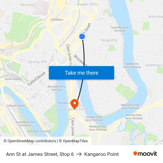 Ann St at James Street, Stop 6 to Kangaroo Point map