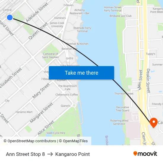 Ann Street Stop 8 to Kangaroo Point map