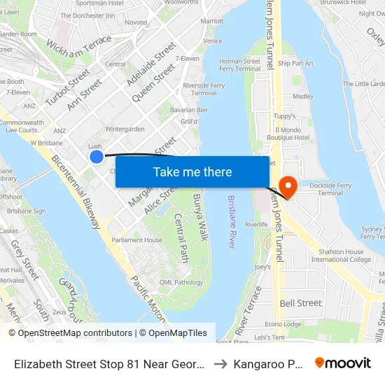 Elizabeth Street Stop 81 Near George St to Kangaroo Point map