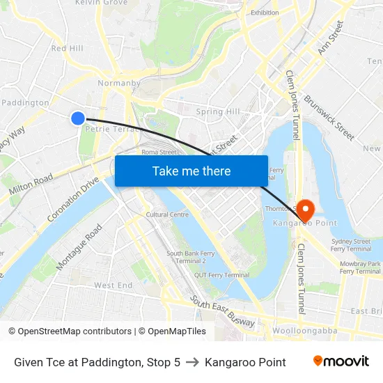 Given Tce at Paddington, Stop 5 to Kangaroo Point map