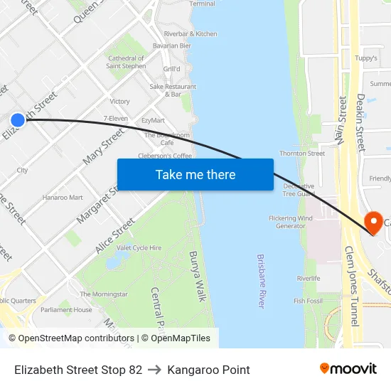 Elizabeth Street Stop 82 to Kangaroo Point map