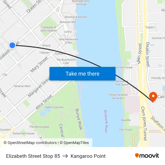 Elizabeth Street Stop 85 to Kangaroo Point map
