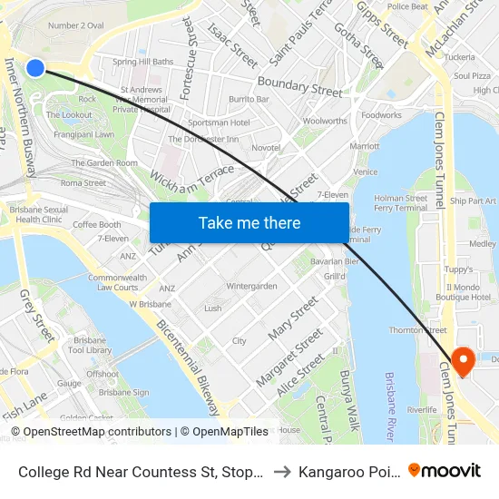 College Rd Near Countess St, Stop 3b to Kangaroo Point map