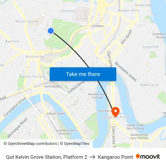 Qut Kelvin Grove Station, Platform 2 to Kangaroo Point map